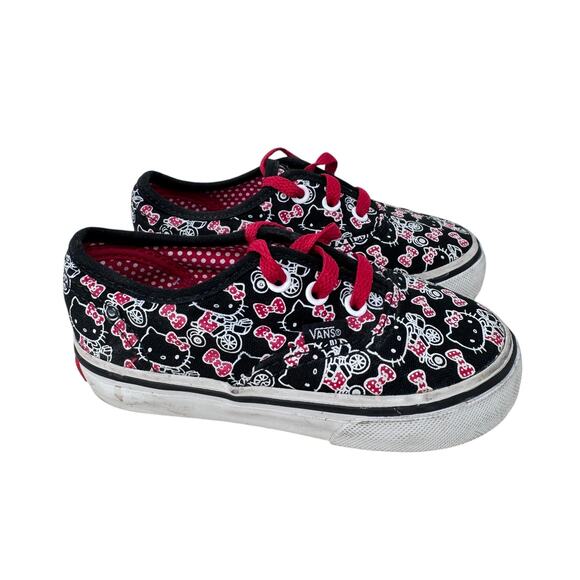 Vans Off The Wall Hello Kitty Sneakers Toddlers Size 7‎ Black Round Toe Lace Up - Picture 1 of 8